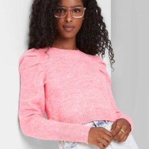 Wild Fable puff sleeve cropped sweater in pink